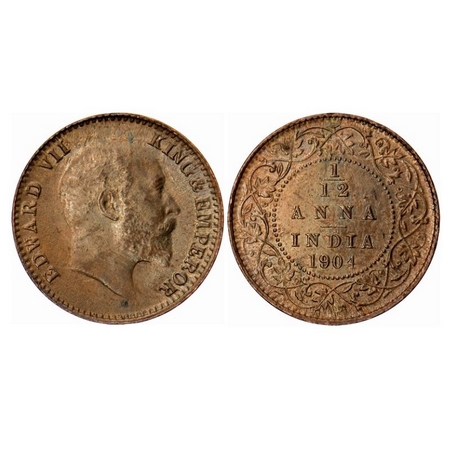 Edward VII, Copper, 1/12 Anna, 1904, Calcutta Mint, No mint mark, Ghost on Obv. GK 1013. U