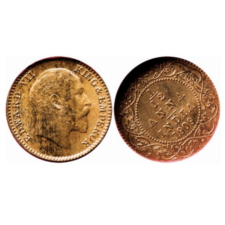 Edward VII, Bronze, 1/12 Anna, 1909, Calcutta Mint, No mint mark, Ghost on Rev, Multiple d