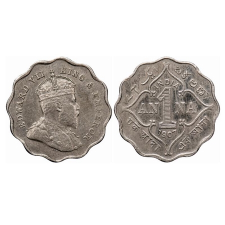 Edward VII, Copper-Nickel, 1 Anna, 1907, Bombay Mint. GK 990. Extremely Fine. Scarce.