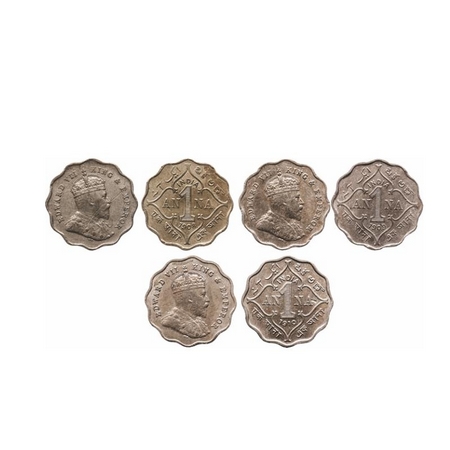 Edward VII, Copper-Nickel, 1 Anna (3 Coins), 1908, 1909, 1910, Bombay Mint, 'B' incused. G