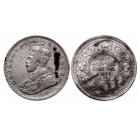 George V, Silver, Rupee, 1911, Calcutta Mint, No dot. GK 1021. About Extremely Fine, Detai