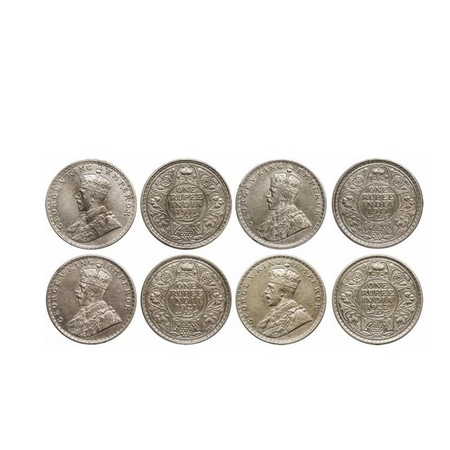 George V, Silver, Rupee (4 Coins), 1911, Calcutta Mint, No dot, 1911, Bombay Mint, Dot, 19