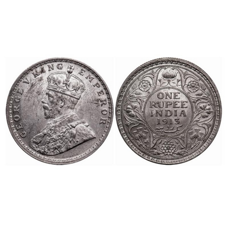 George V, Silver, Rupee, 1913, Bombay Mint, Dot, Die doubling of few alphabate's on Obv in