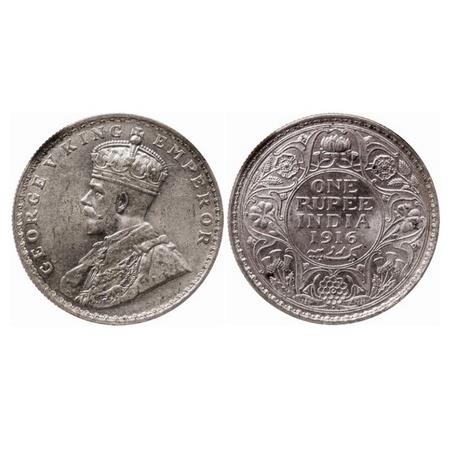 George V,Silver, Rupee, 1916, Bombay Mint, Dot. GK 1034. NGS Slabbed MS 61. Rare.