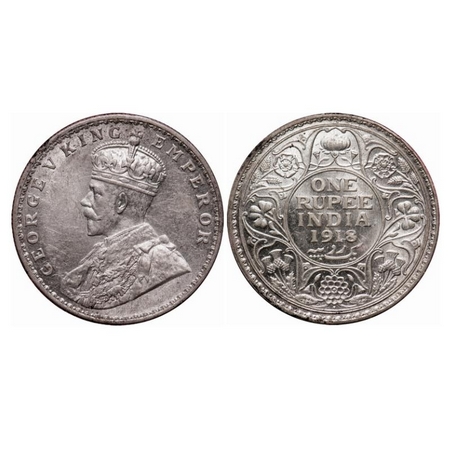 George V, Silver, Rupee, 1918, Bombay Mint, Dot. GK 1038. NGS Slabbed MS 61. Rare.