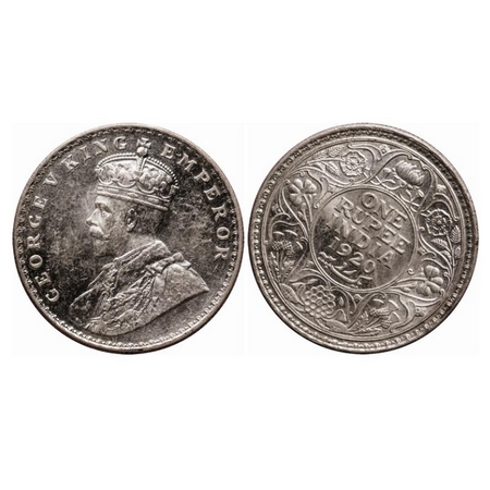 George V, Silver, Rupee, 1920, Calcutta Mint, No dot, 1 o'clock die rotation. GK 1041. NGS