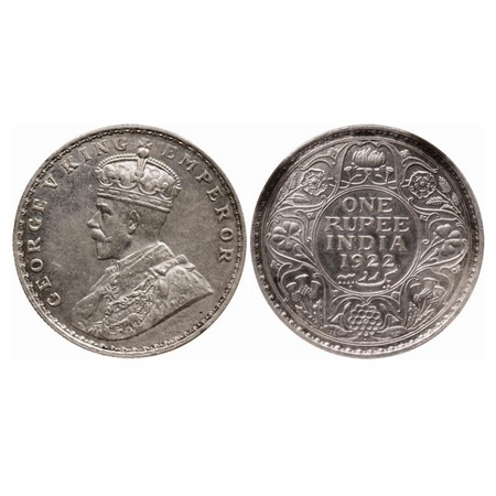 George V, Silver, Rupee, 1922, Bombay Mint, Dot. GK 1044. NGS Slabbed AU 58+. Rare.