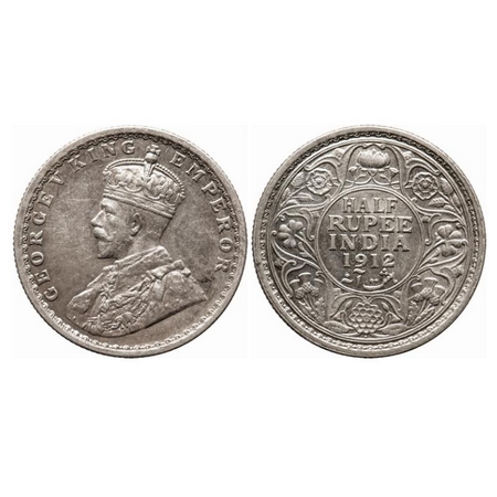 George V, Silver, Half Rupee, 1912, Bombay Mint, Dot, Re-drawn elephant. GK 1047. Extremel