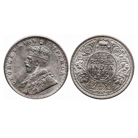 George V, Silver, Half Rupee, 1917, Bombay Mint, Dot, Ghost on Rev, With original mint lus