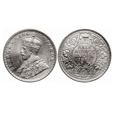 George V, Silver, Half Rupee, 1917, Bombay Mint, Dot, Few cuds on Rev rim edge, With origi
