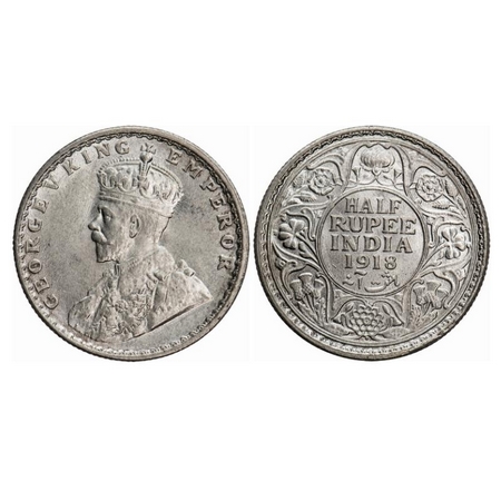 George V, Silver, Half Rupee, 1918, Bombay Mint, Dot. GK 1056. Uncirculated with original