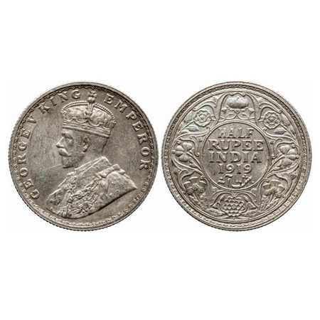 George V, Silver, Half Rupee, 1919, Bombay Mint, Dot. GK 1057. Extremely Fine. Scarce.