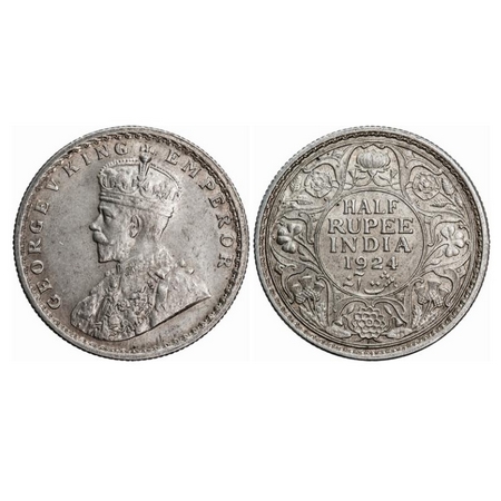 George V, Silver, Half Rupee, 1924, Calcutta Mint, No dot. GK 1063. Extremely Fine. Scarce