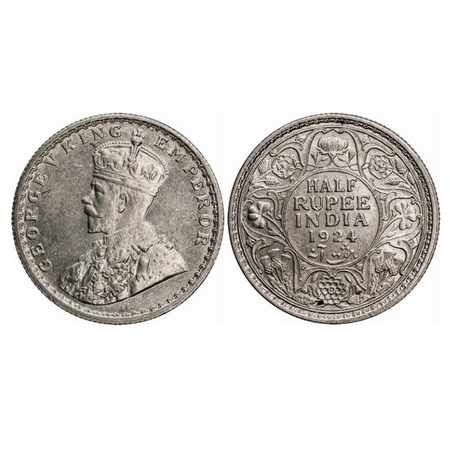 George V, Silver, Half Rupee, 1924, Calcutta Mint, No dot. GK 1063. Almost Uncirculated wi