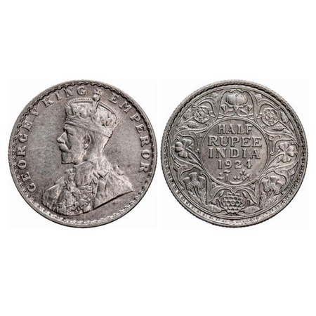 George V, Silver, Half Rupee, 1924, Bombay Mint, Dot, Die crack on Rev. GK 1064. Extremely