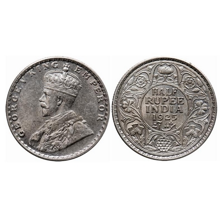George V, Silver, Half Rupee, 1925, Bombay Mint, Dot. GK 1066. Uncirculated. Very Scarce.