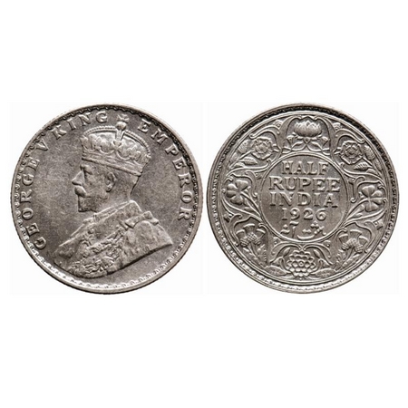 George V, Silver, Half Rupee, 1926, Bombay Mint, Dot. GK 1068. Uncirculated. Very Scarce.
