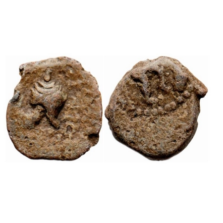 Post Gupta, Gujarat Region, Uninscribed type, Lead Unit, 3.74g, Obv: conch in centre besid
