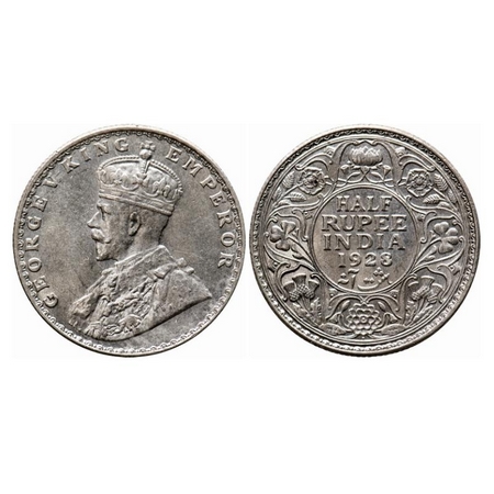 George V, Silver, Half Rupee, 1928, Bombay Mint, Dot. GK 1070. Brilliant Uncirculated. Ver