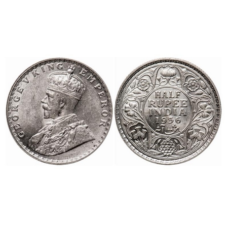 George V, Silver, Half Rupee, 1936, Bombay Mint, Dot. GK 1076. Brilliant Uncirculated. Ver