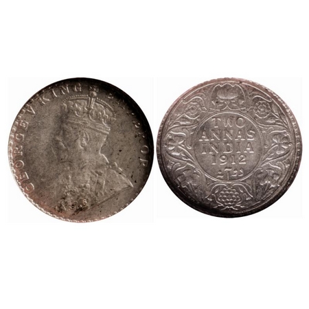 George V, Silver, 2 Annas, 1912, Bombay Mint, Dot. GK 1109. NGS Slabbed MS 62+. Rare