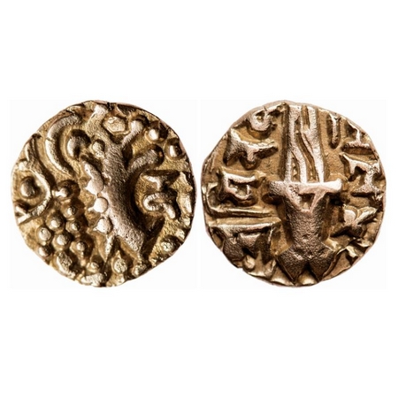 Karkotakas of Kashmir, Vinayaditya (9th-10th century AD), Base Gold Dinar, 7.61g, Obv: Sea