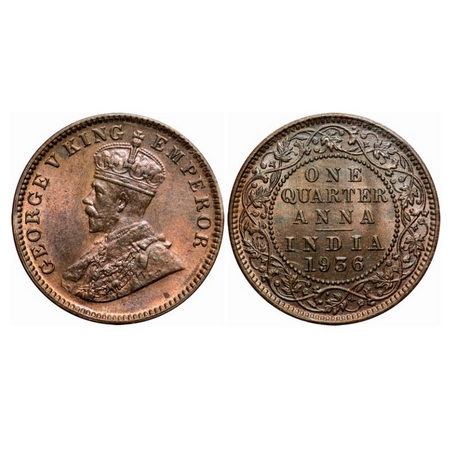 George V, Bronze, Quarter Anna, 1936, Calcutta Mint, No dot. GK 1197. NGS Slabbed. MS 61+.