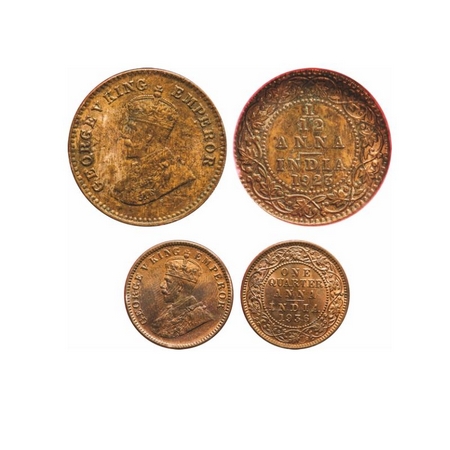 George V, (2 slabs), Bronze, 1936, Quarter Anna, Calcutta Mint, No dot. MS 60. 1923, Bomba
