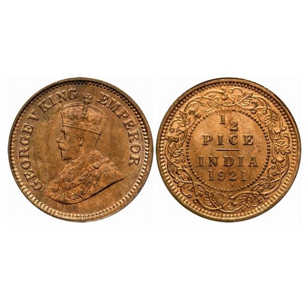 George V, Bronze, 1/2 Pice, 1921, Calcutta Mint, No mint mark, Ghost on Obv, Few nicks on