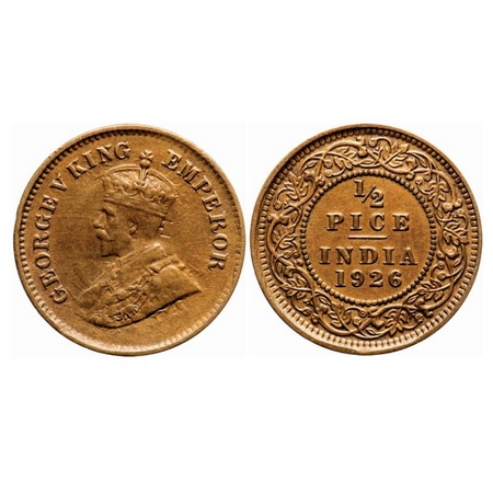 George V, Bronze, 1/2 Pice, 1926, Calcutta Mint, No mint mark, Ghost on Obv, Alphabet's 'P