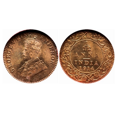 Geoege V, Bronze, 1/12 Anna, 1914, Calcutta Mint, No dot, Die rotation 1 o'clock on Rev. G