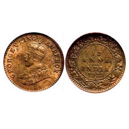 George V, Bronze, 1/12 Anna, 1923, Bombay Mint, Dot. GK 1233. NGS Slabbed MS 63 BN Brillia