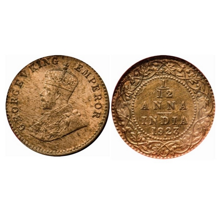 George V, Bronze, 1/12 Anna, 1923, Calcutta Mint, No dot, Ghost on Rev. GK 1233. NGS Slabb