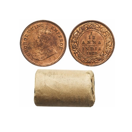 George V, Bronze, 1/12 Anna (Roll of 24 coins), 1925, Calcutta Mint, Pristine Condition. G
