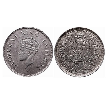 George VI, Silver, Rupee, 1938, Bombay Mint, A/I, Dot, Milled edge. GK 1255. Extremely Fin