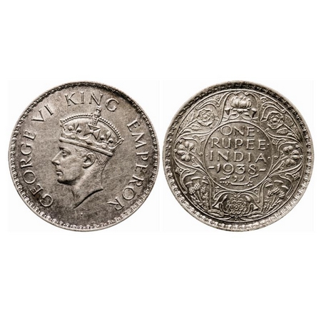 George VI, Silver, Rupee, 1938, Bombay Mint, A/I, Dot, Milled edge. GK 1255. Extremely Fin