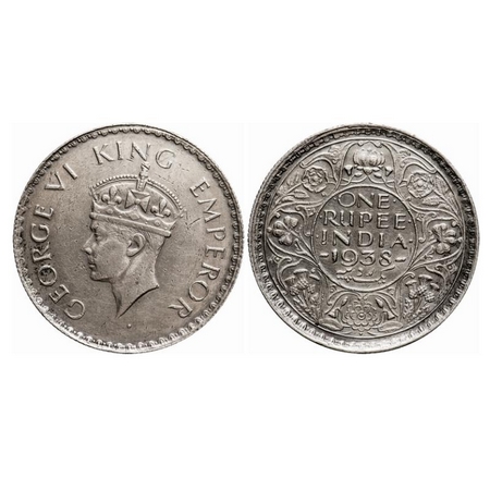 George VI, Silver, Rupee, 1938, Bombay Mint, A/I, Dot, Milled edge. GK 1255. About Extreme