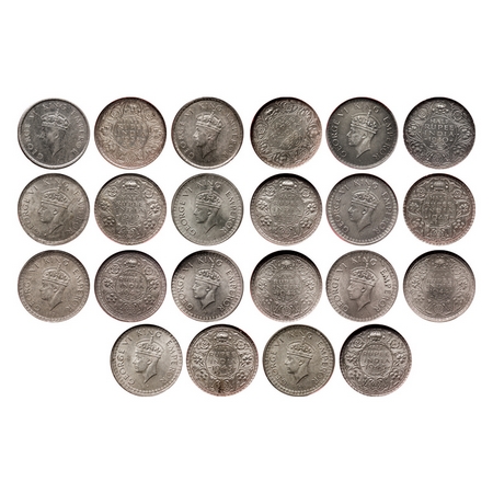 George VI, Mix Metal, Half Rupee (11 Slabs), 1) 1938, Silver, Bombay Mint, Head Type I, A/