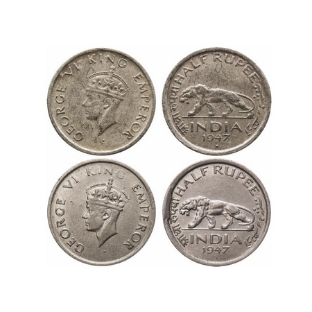 George VI, Mix Metal, Half Rupee (2 Coins), 1947, Bombay Mint, Head Type II, C/IV, Diamond