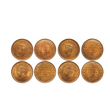 George VI, Bronze, Quarter Anna (4 Slabs), 1938, Bombay Mint, Head Type I, Dot, Dots by On