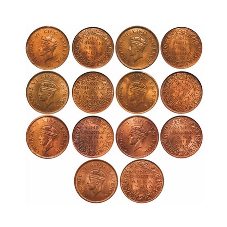 George VI, Bronze, Quarter Anna (7 Slabs), 1938, Bombay Mint, Dot, Head Type I, Dots by On