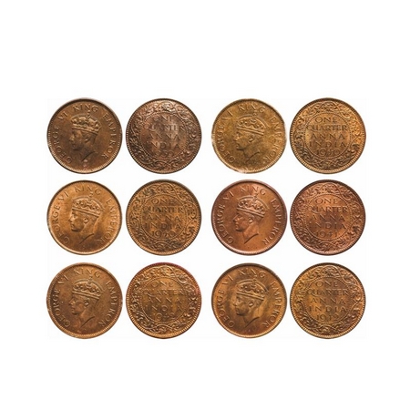 George VI, Bronze, Quarter Anna (6 Slabs), 1939, Bombay Mint, Head Type I, Dot, MS 60+. 19