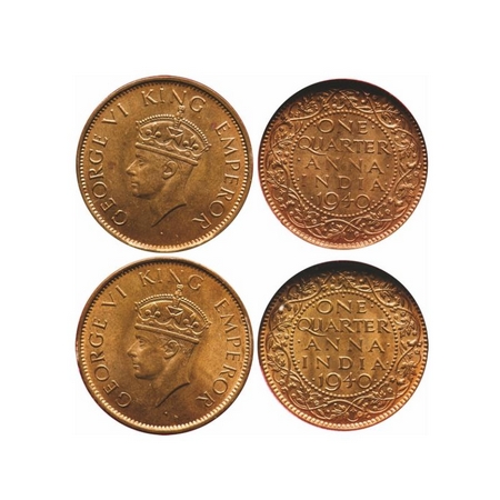 George VI, Bronze, Quarter Anna (2 Slabs), 1940, Bombay Mint, Dot, Head Type II, 1) Ghost