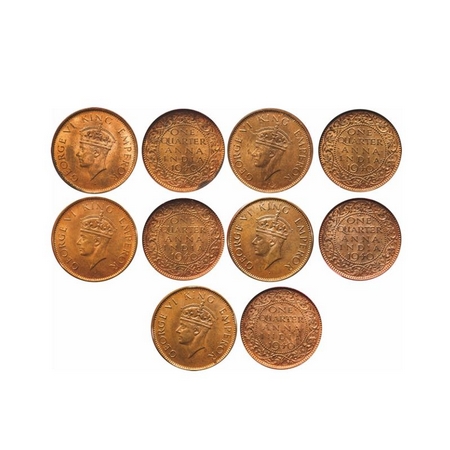 George VI, Bronze, Quarter Anna (5 Slabs), 1940, Bombay Mint, Head Type II, Dot, Error, 1)