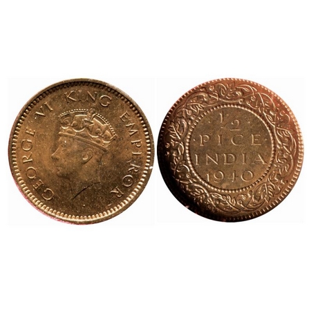 George VI, Bronze, 1/2 Pice, 1940, Calcutta Mint, Head Type I, No dot. GK 1452. NGS Slabbe