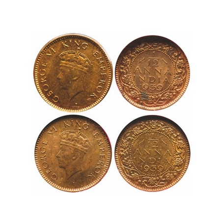 George VI, Bronze, 1/12 Anna (2 Slabs), 1939, 1) Bombay Mint, Dot, Head Type I, Tiny privy