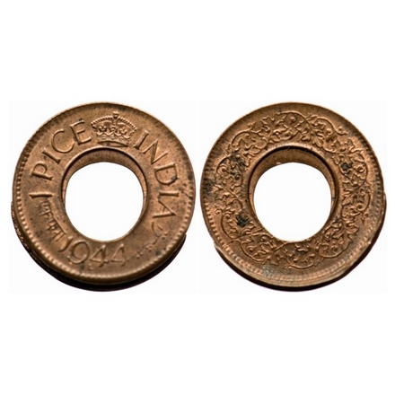 George VI, Bronze, 1 Pice, 1944, Lahore Mint, High crown, 'L' raised, Error, Die shift and