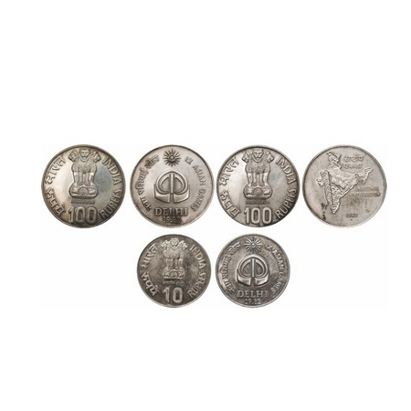 100 Rupees 50% Silver & 10 Rupees Cop-Nic, (3 Coins) 1982, Bombay Mint, 100 & 10 Rupee, 9t