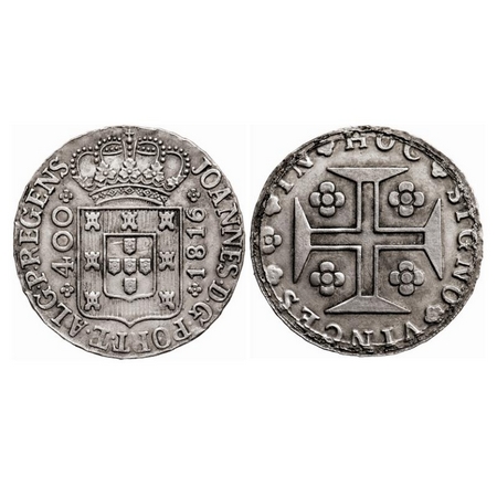Portugal, Silver, 400 Reis, 15.70g, 1816, Pedro V, Obv: Crown, Date and denomination, JOAN