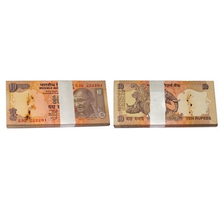 Republic of India, 10 Rupees Bundle, Signed by Y.V. Reddy, 2008 issue, Inset S, Serial No